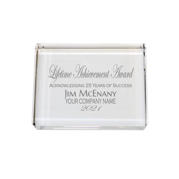 Ravanox Crystal Rectangle Paperweight, 4" lifetime engraving