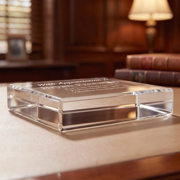 Ravanox Crystal Rectangle Paperweight, 4" lifetime engraving