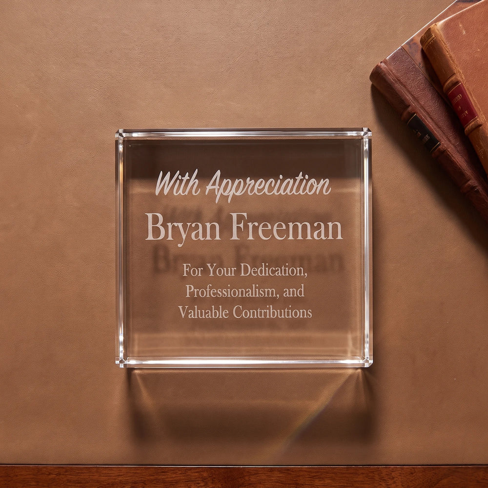 Ravanox Crystal Rectangle Paperweight, 4" lifetime engraving