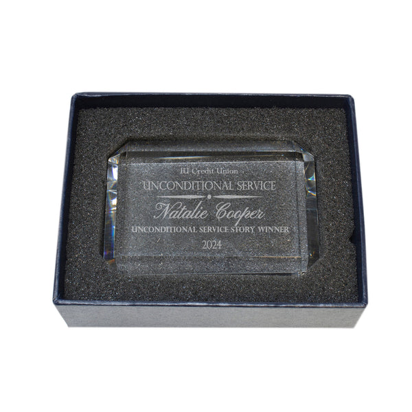 Ravanox Rectangular Crystal Paperweight, 4" x 2.75" lifetime engraving