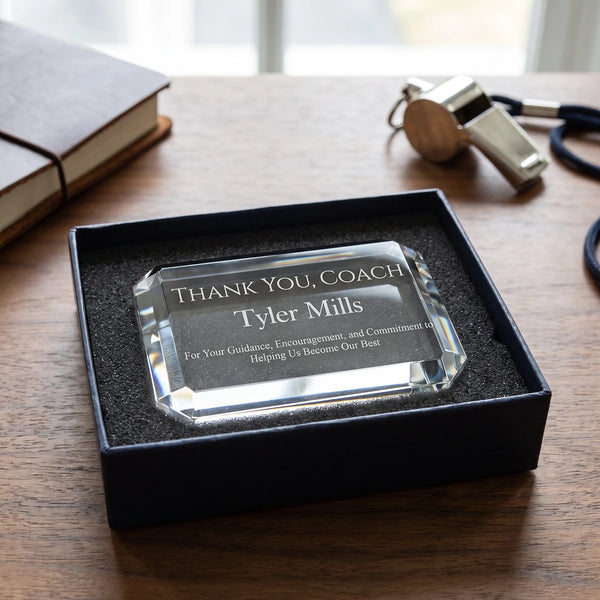 Ravanox Crystal Rectangular Clipped Corner Paperweight, 4" lifetime engraving