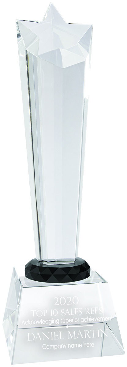 Ravanox Crystal Rising Star with Clear Based, 10" lifetime engraving