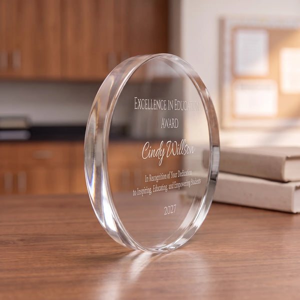 Ravanox Crystal Round Paperweight, 3" lifetime engraving