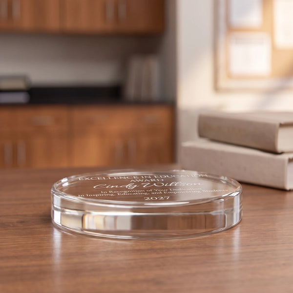 Ravanox Crystal Round Paperweight, 3" lifetime engraving