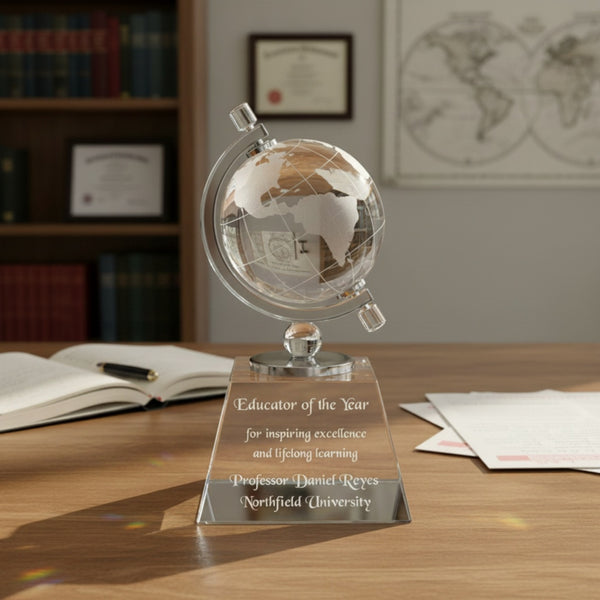 Ravanox Crystal Spinning Globe Award Statue, 6"