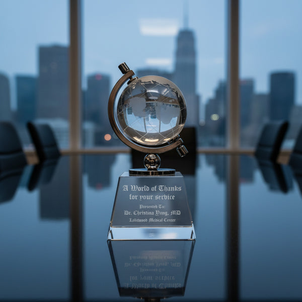 Ravanox Crystal Spinning Globe Award Statue, 6"