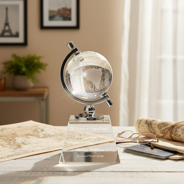 Ravanox Crystal Spinning Globe Award Statue, 6"