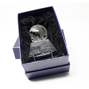 Ravanox Crystal Spinning Globe Award Statue, 6" lifetime engraving