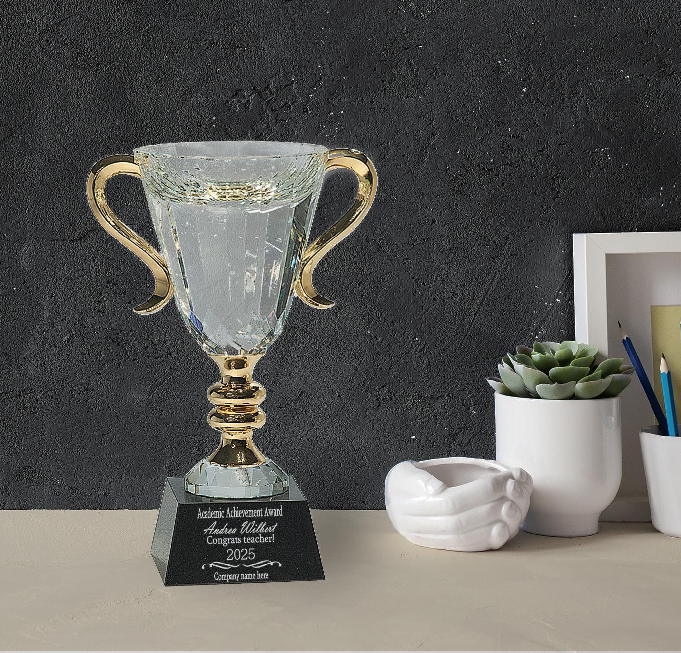 Ravanox Crystal Trophy Cup, 8 1/2" lifetime engraving