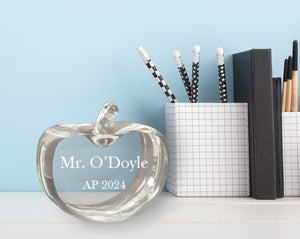 Ravanox Flat Crystal Apple Paperweight, 3.75" lifetime engraving