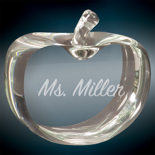 Ravanox Flat Crystal Apple Paperweight, 3.75" lifetime engraving