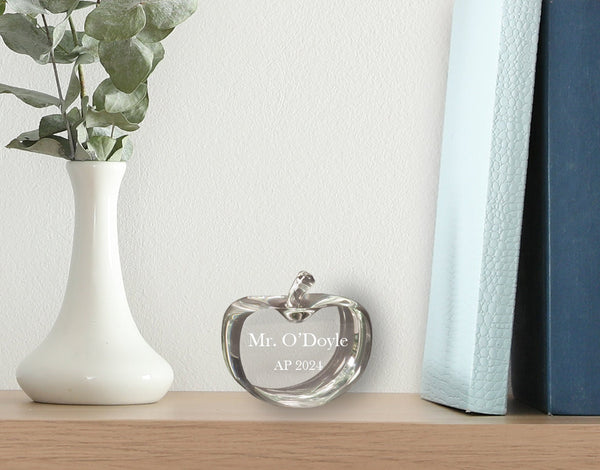 Ravanox Flat Crystal Apple Paperweight, 3.75" lifetime engraving