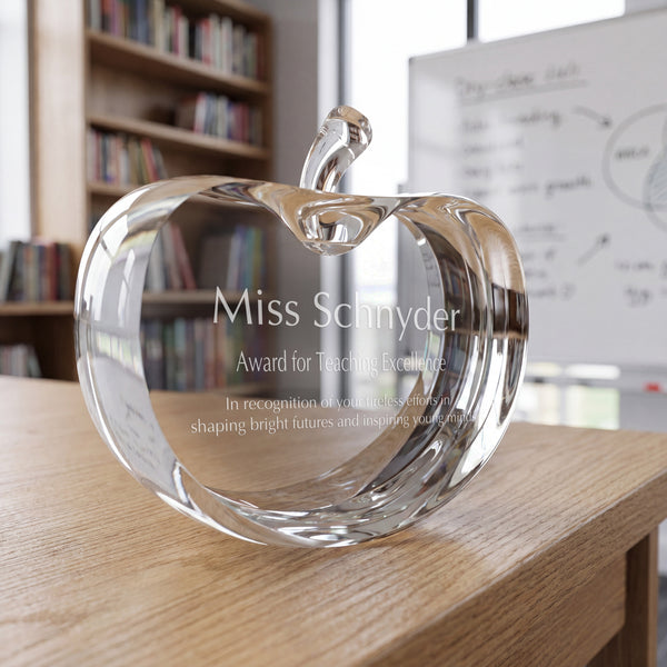 Ravanox Flat Crystal Apple Paperweight, 3.75" lifetime engraving