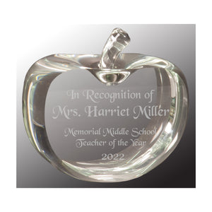 Ravanox Flat Crystal Apple Paperweight, 3.75" lifetime engraving