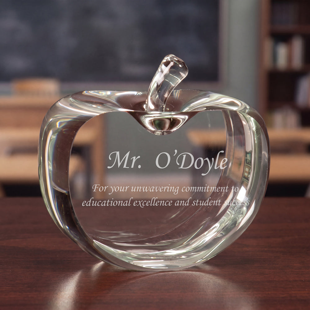 Ravanox Flat Crystal Apple Paperweight, 3.75" lifetime engraving