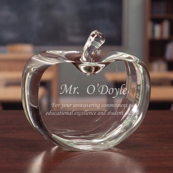 Ravanox Flat Crystal Apple Paperweight, 3.75" lifetime engraving