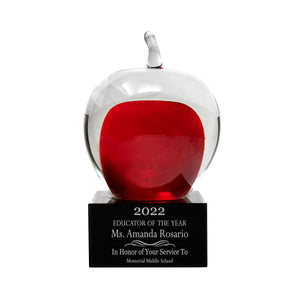 Ravanox Glass Apple Teacher Award, 5.75" lifetime engraving