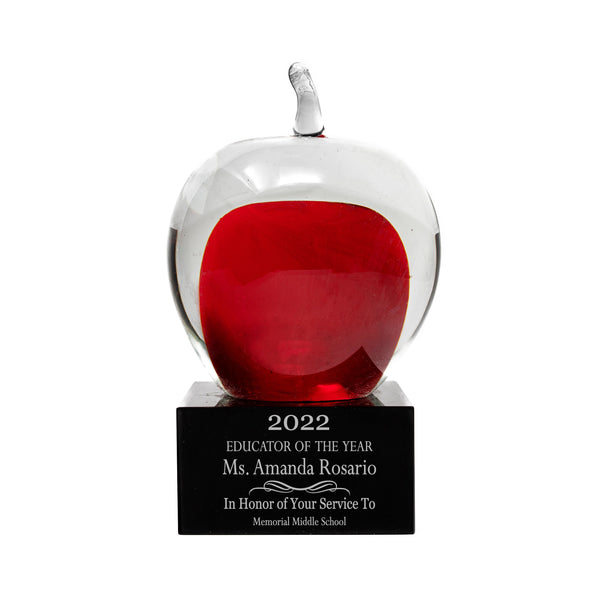 Ravanox Glass Apple Teacher Award, 5.75" lifetime engraving