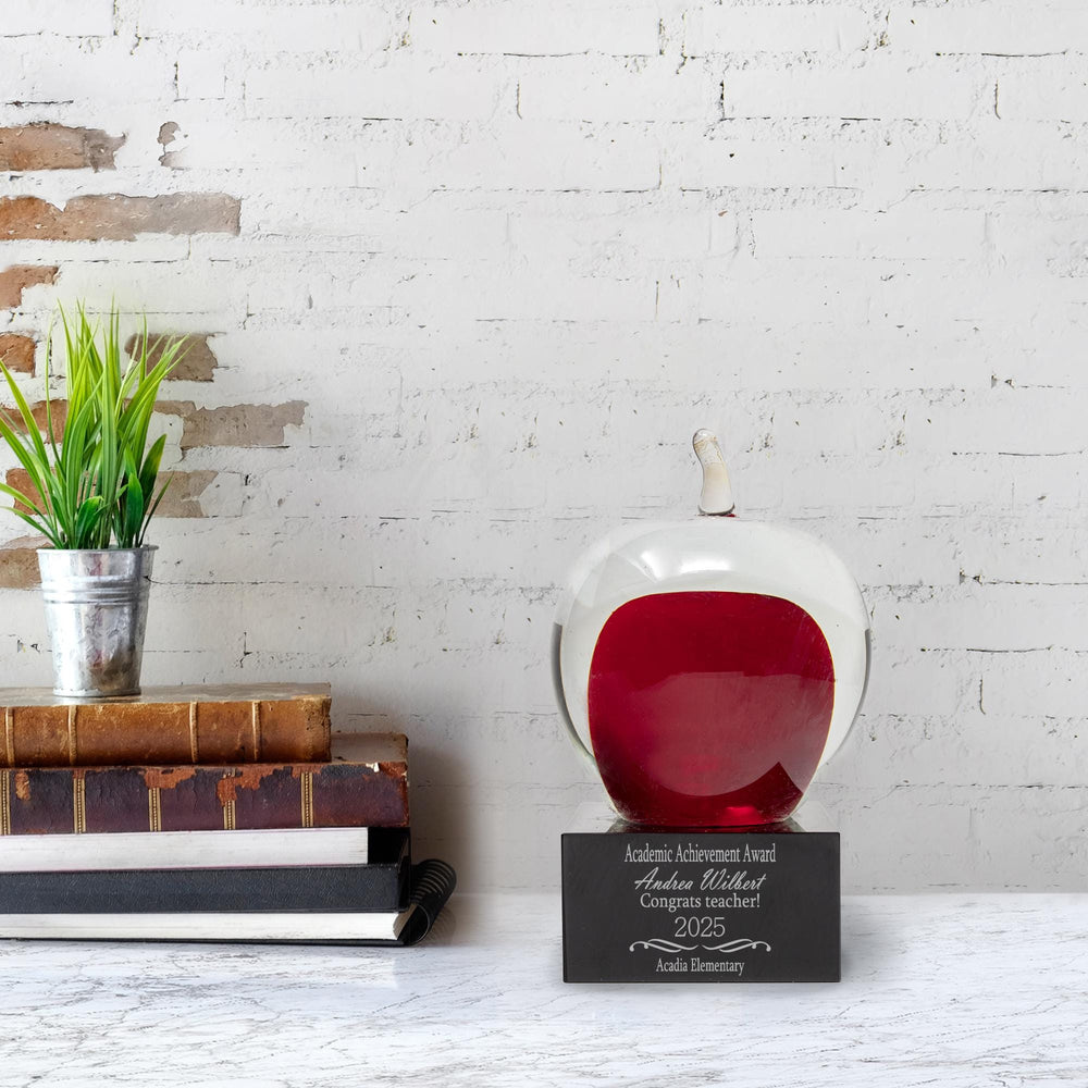 Ravanox Glass Apple Teacher Award, 5.75" lifetime engraving