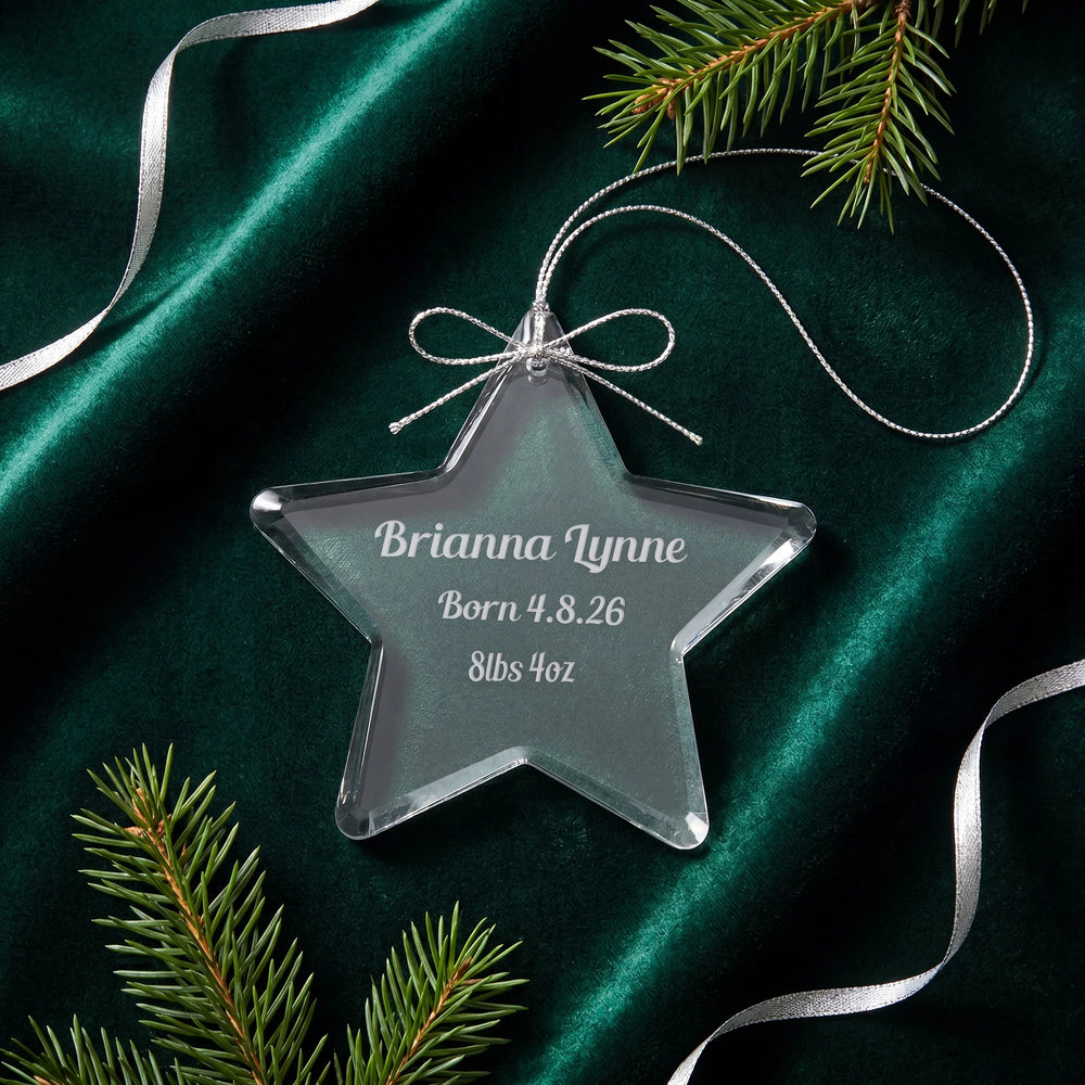 Ravanox Glass Star Ornament 3.25" lifetime engraving