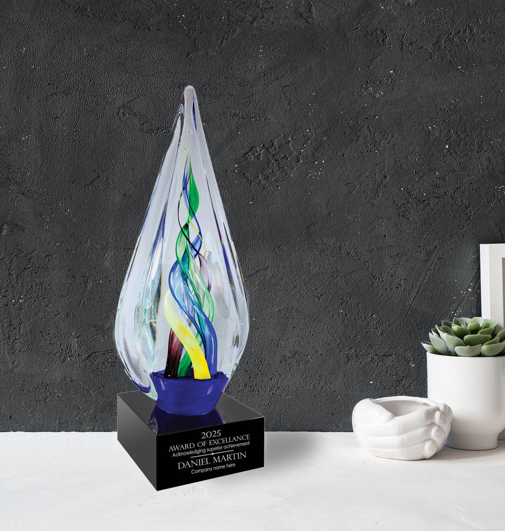 Ravanox Infinity Twist Art Glass Award, 10 3/4" lifetime engraving