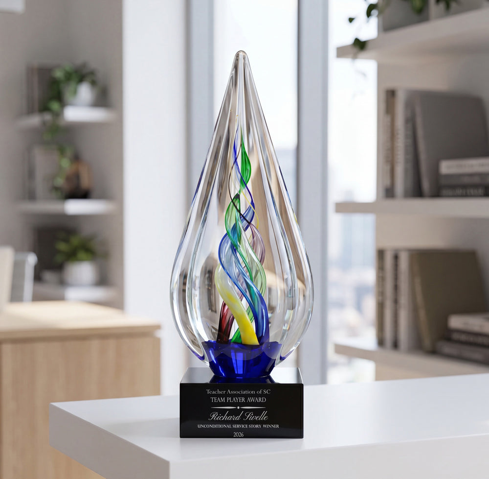 Ravanox Infinity Twist Art Glass Award, 10.75" lifetime engraving