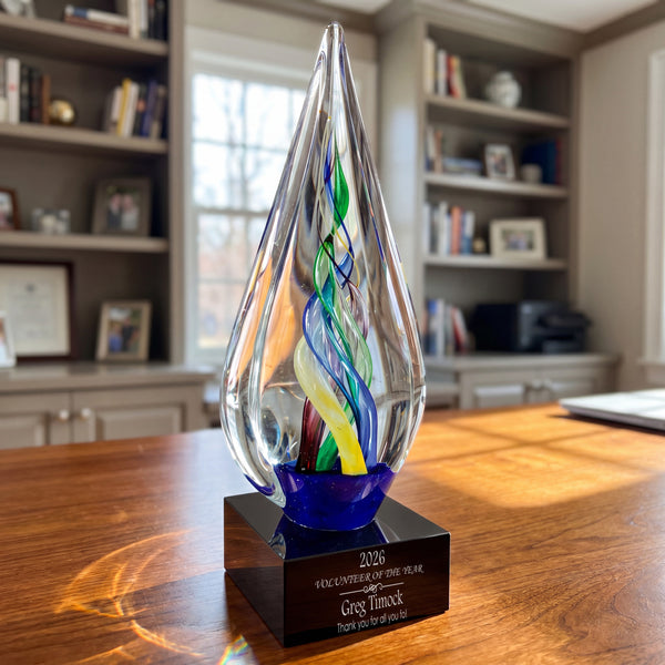 Ravanox Infinity Twist Art Glass Award, 10.75" lifetime engraving
