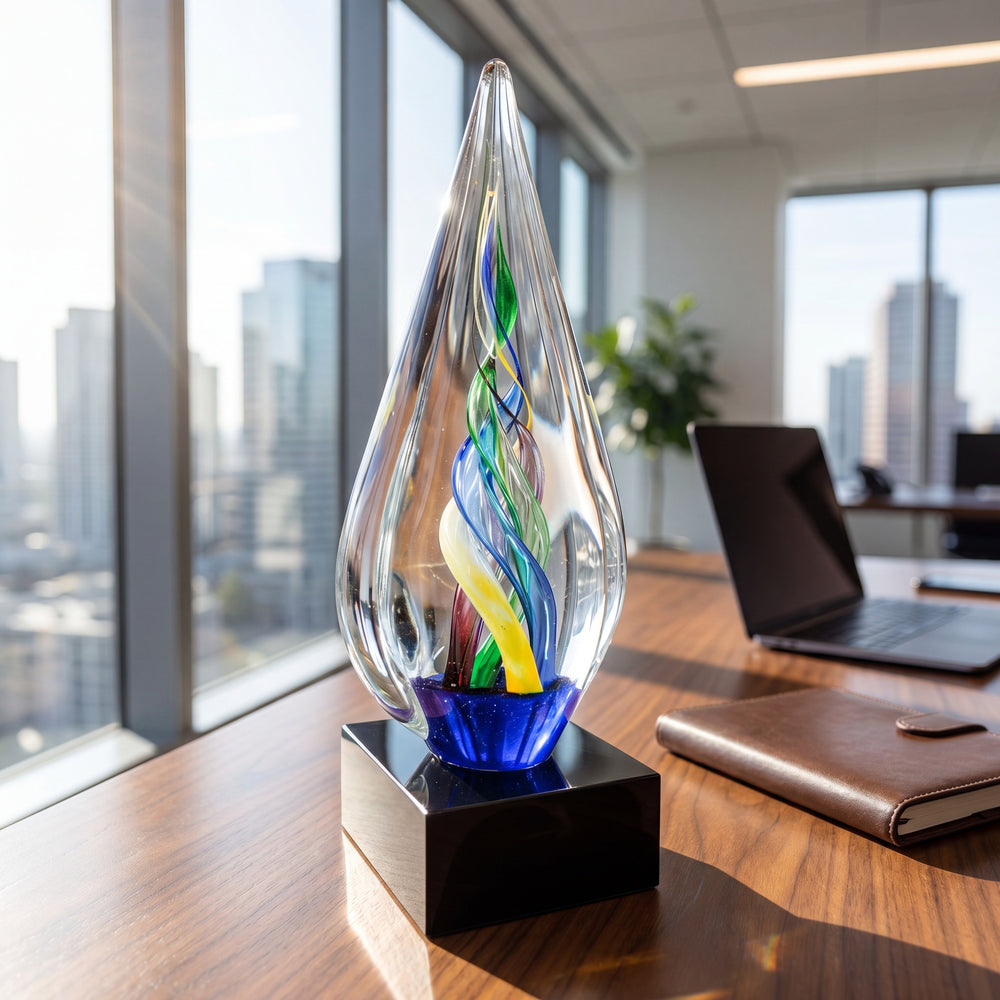 Ravanox Infinity Twist Art Glass Award, 10.75" lifetime engraving