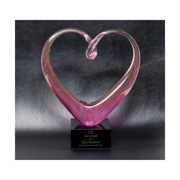 Ravanox Pink Glass Heart Sculpture for Breast Cancer Awareness & Survivors, 9" lifetime engraving