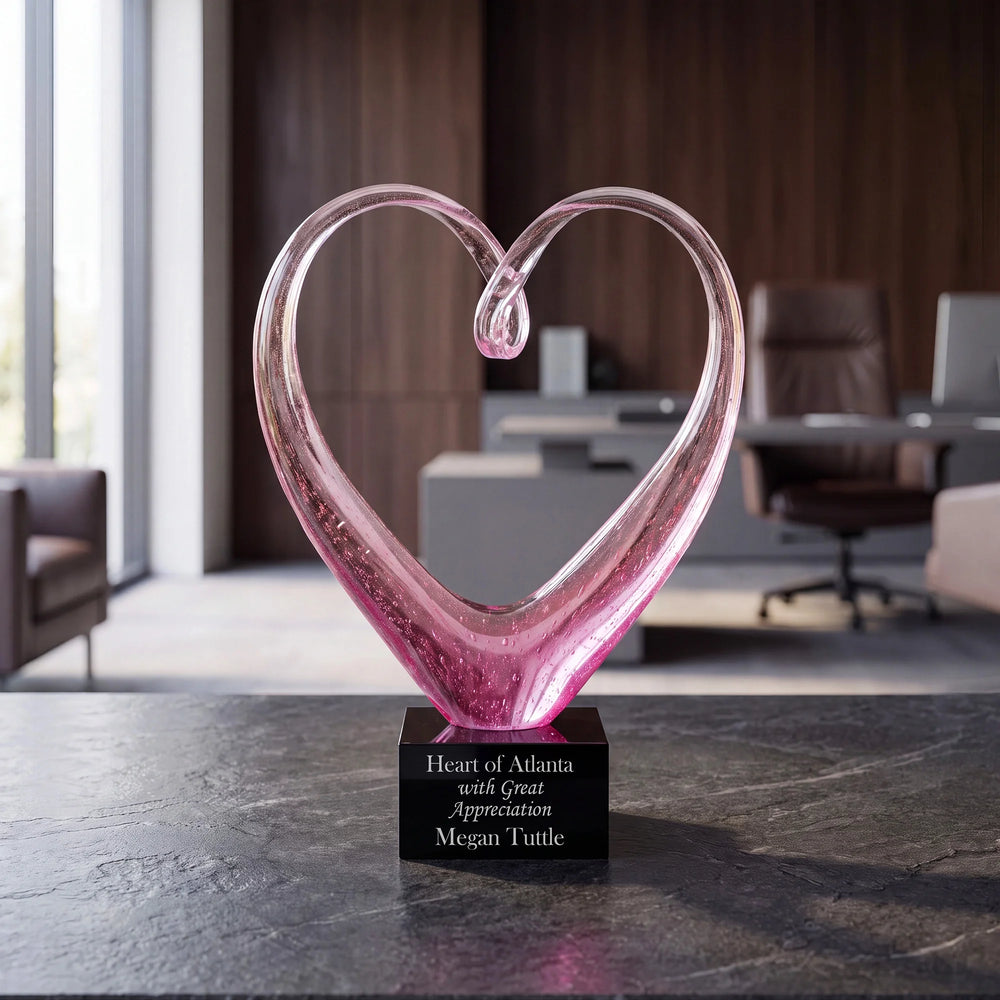 Ravanox Pink Glass Heart Award, 9" lifetime engraving