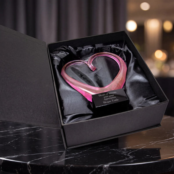 Ravanox Pink Glass Heart Award, 9" lifetime engraving
