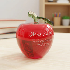 Ravanox Red Crystal Apple Paperweight, 4" lifetime engraving
