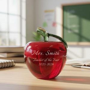Ravanox Red Crystal Apple Paperweight, 4" lifetime engraving