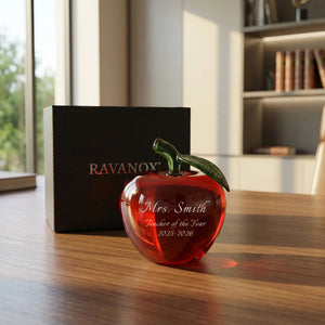 Ravanox Red Crystal Apple Paperweight, 4" lifetime engraving