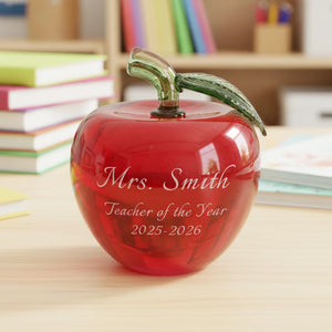 Ravanox Red Crystal Apple Paperweight, 4" lifetime engraving