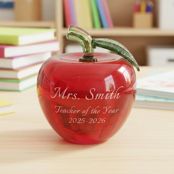 Ravanox Red Crystal Apple Paperweight, 4" lifetime engraving