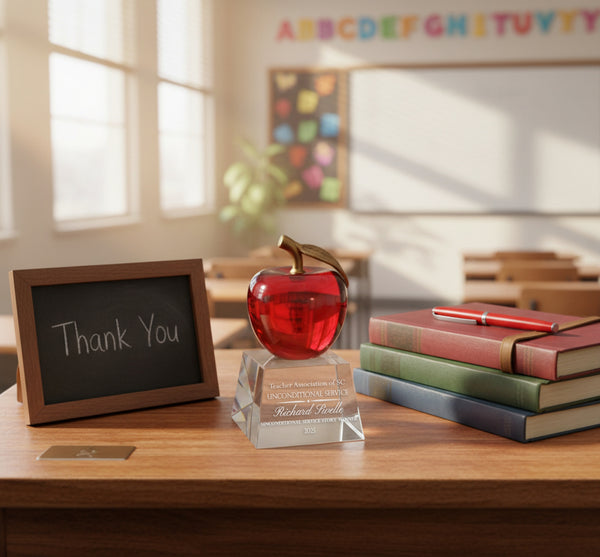 Ravanox Red Crystal Apple with Clear Base Award, 6"