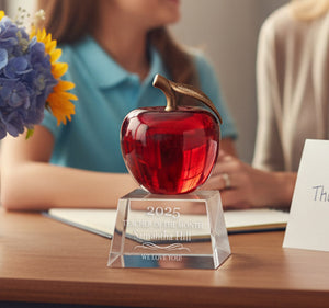 Ravanox Red Crystal Apple with Clear Base Award, 6"