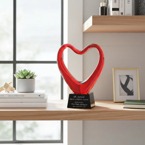 Ravanox Red Glass Heart Award, 6.5"