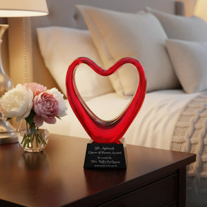 Ravanox Red Glass Heart Award, 6.5"