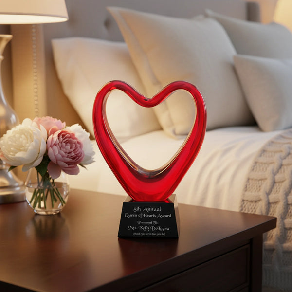 Ravanox Red Glass Heart Award, 6.5"