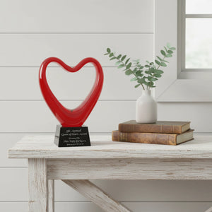 Ravanox Red Glass Heart Award, 6.5"