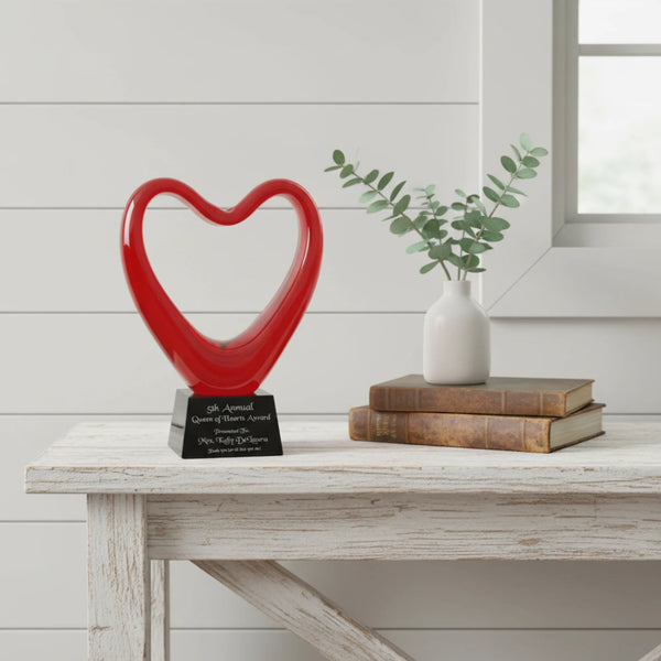 Ravanox Red Glass Heart Award, 6.5"