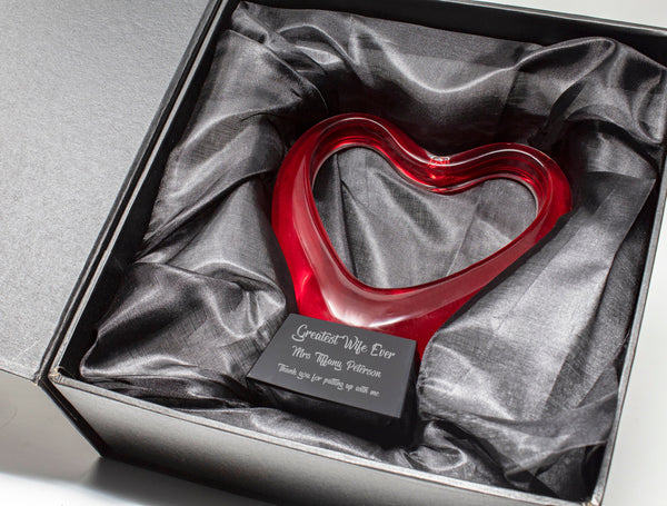 Ravanox Red Glass Heart Award, 6 1/2" lifetime engraving