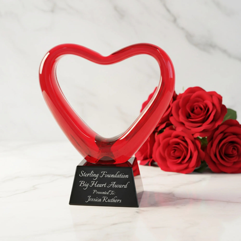 Ravanox Red Glass Heart Award, 6.5"