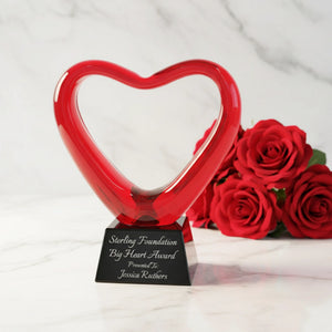 Ravanox Red Glass Heart Award, 6.5"