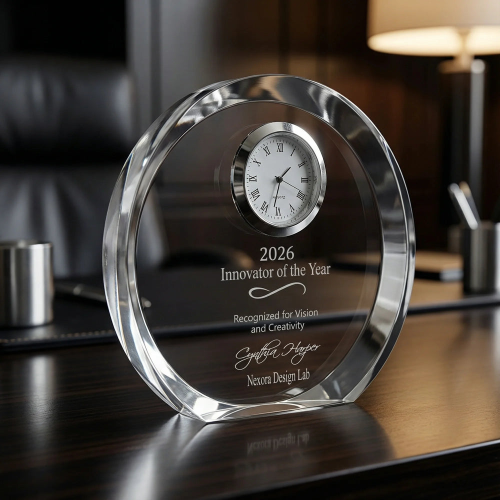 Ravanox Round Crystal Desk Clock, 4 1/2"