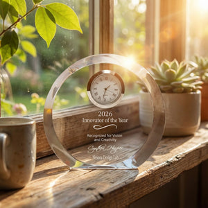 Ravanox Round Crystal Desk Clock, 4 1/2"