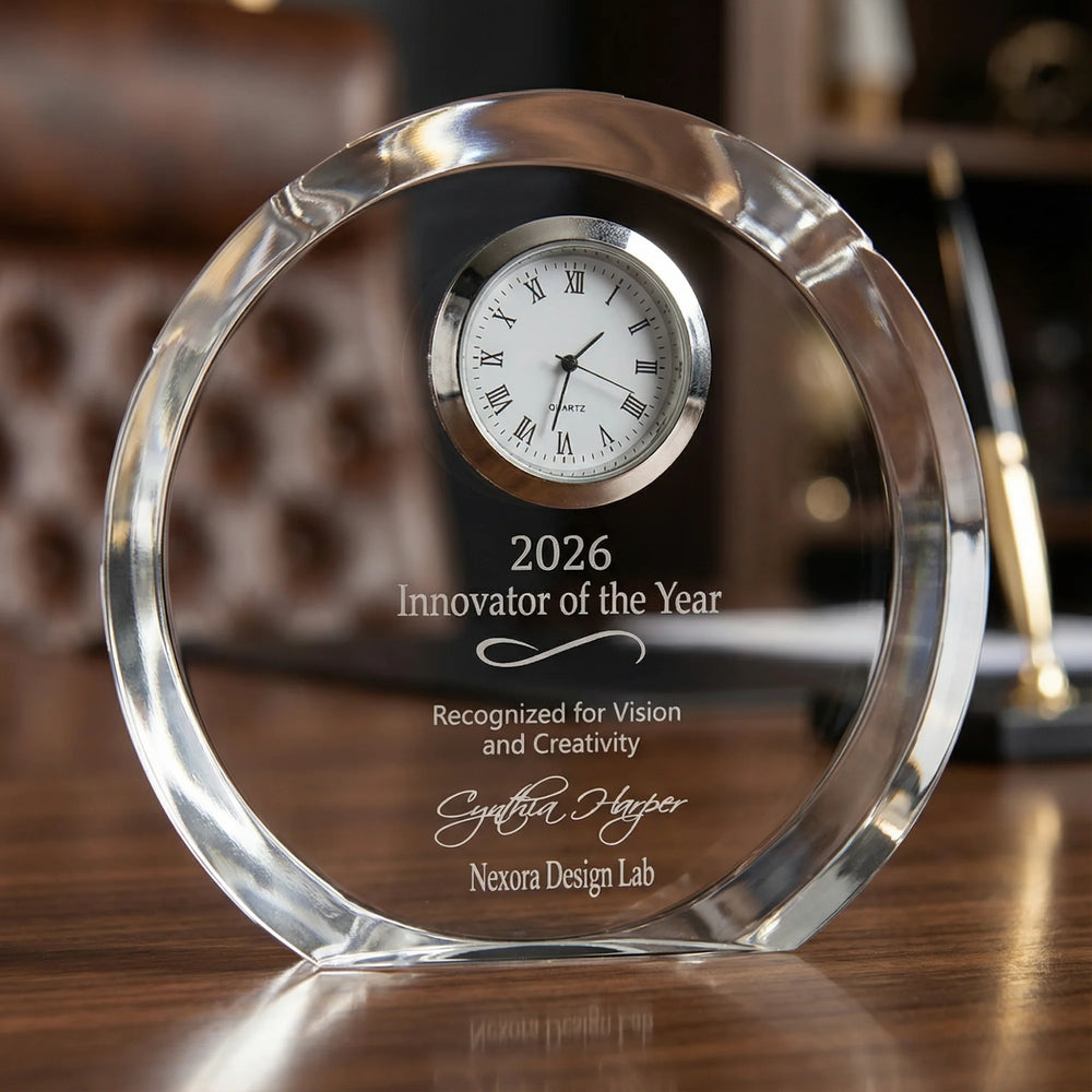 Ravanox Round Crystal Desk Clock, 4 1/2"