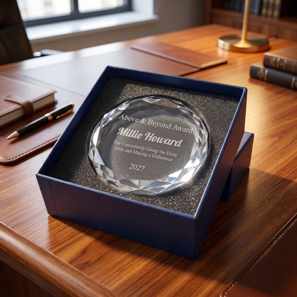 Ravanox Round Crystal Paperweight, 3" lifetime engraving